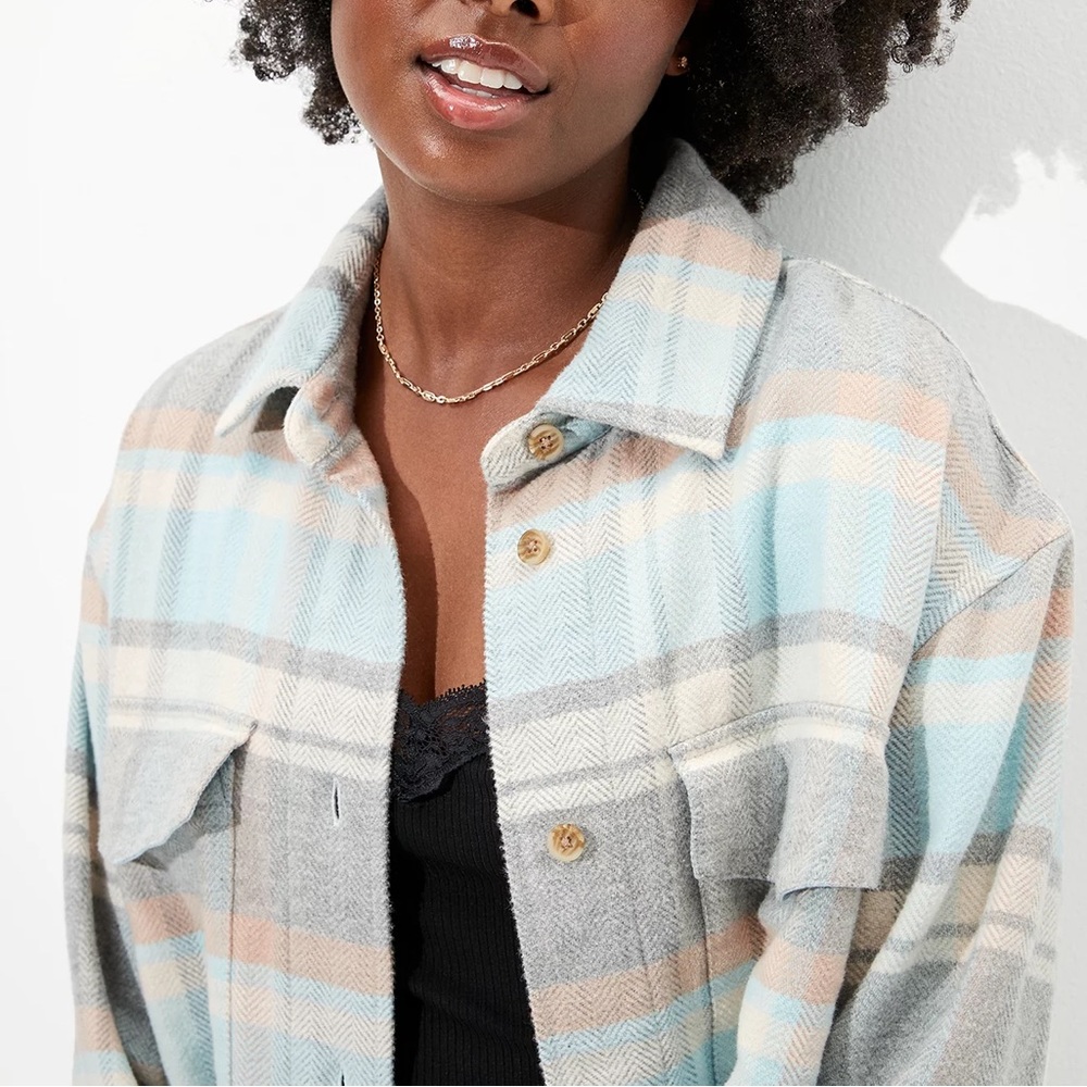 AE Oversized Plaid Shirt Jacket